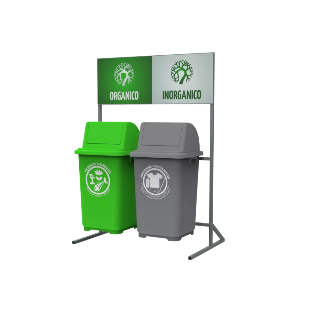 Estacion De Reciclaje De Dos Contenedores En Linea, Bctb90, Sin Ruedas, De Polietileno  Hdpe [Ecol-180-Hd2]