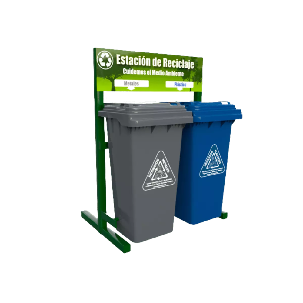 Estacion De Reciclaje De Dos Contenedores En Linea, Vic-120Hd, Sin Ruedas, De Polietileno  Hdpe [Ecol-240-Hd1]