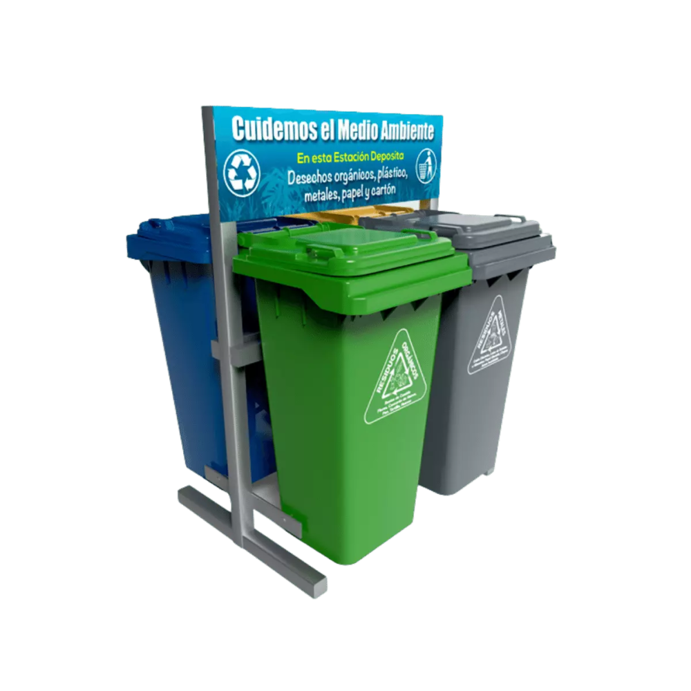 Estacion De Reciclaje De Dos Al Frente, Dos Atrás, Vic-120-Hd Sin Ruedas, De Polietileno Hdpe [Ecol-480-Hd2]