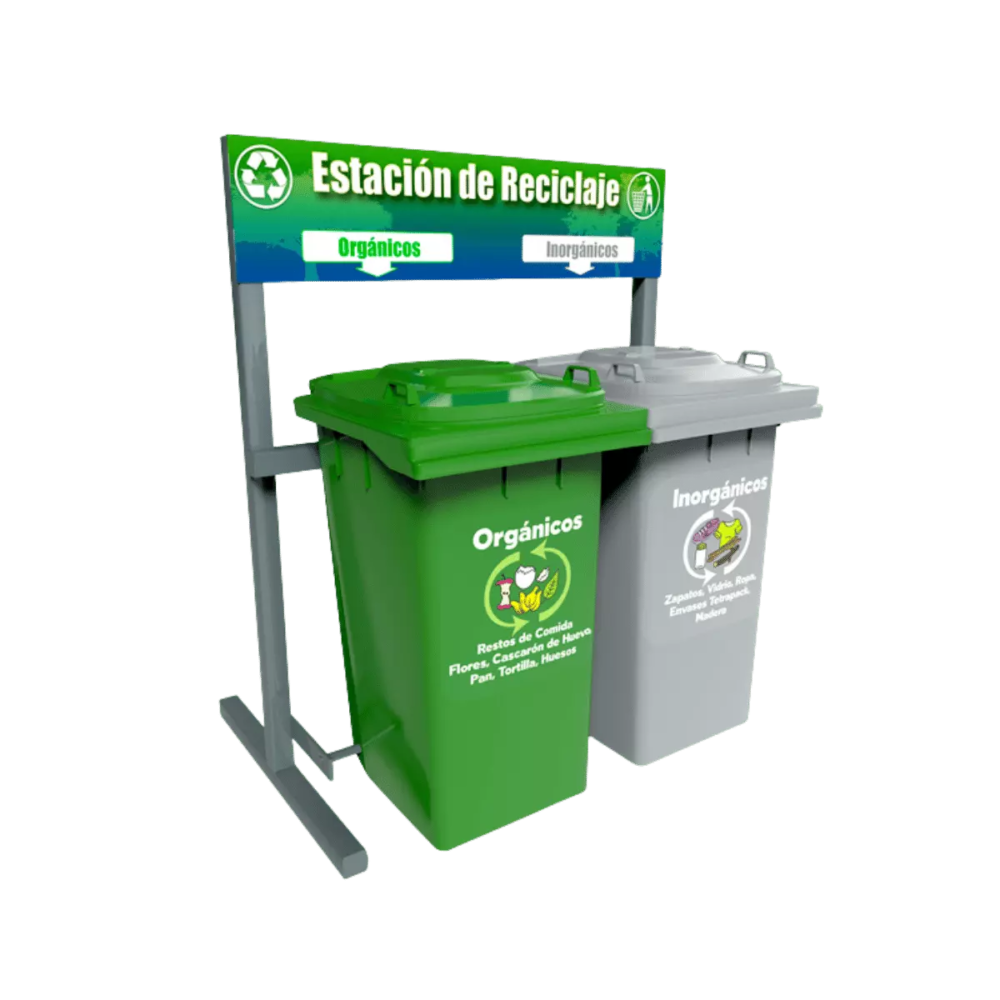 Estacion De Reciclaje De Dos Contenedores En Linea, Vic-240 Hd, Sin Ruedas, De Polietileno Hdpe [Ecol-480-Hdg1]