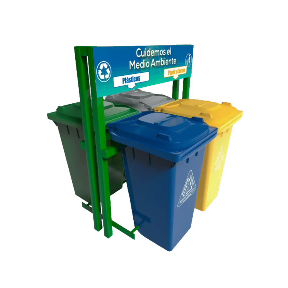 Estación De Reciclaje Con 2 Contenedores Al Frente Y 2 Contenedores Atrás, Vic-240Hd De 240 Litros Cada Uno Para Residuos, Sin Ruedas, De Polietileno Hdpe [Ecol-960-Hdg2]