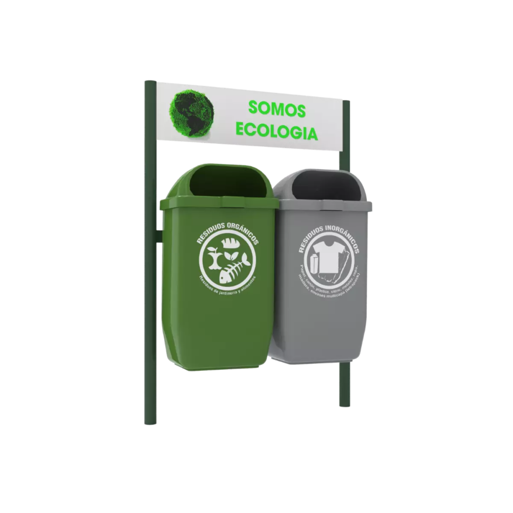 Estación De 2 Contenedores Para Residuos De 50 Litros Cada Uno Para Reciclaje [Europa-100-Hdg1]