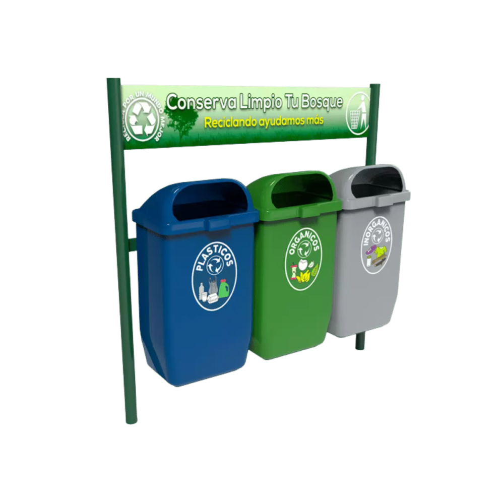 Estación De 3 Contenedores Para Residuos De 50 Litros Cada Uno Para Reciclaje [Europa-150-Hdg1]
