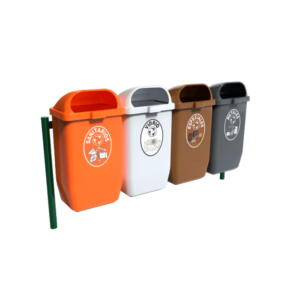 Estación De 4 Contenedores Para Residuos De 50 Litros Cada Uno Para Reciclaje [Europa-200-Hdg1]